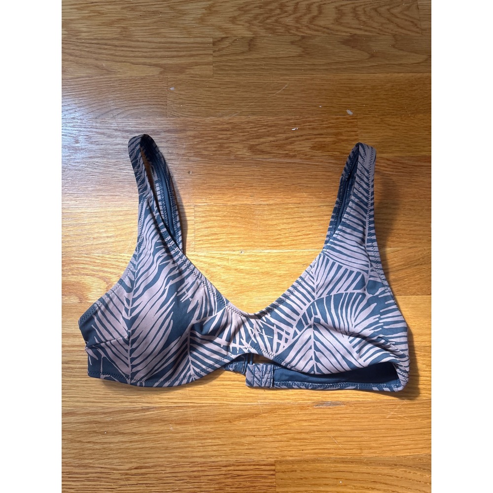 Vuori Palm Leaf Print Bikini Top V-Neck Fixed Straps Back Clasp